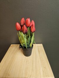 Kunsttulpen - 30CM rood - neptulpen - tulpen - kunsttulp in zwart potje - kunstbloemen - nepbloemen - kunstplant - bloemen - cadeautje - cadeautje vrouw - voorjaar - lente - best verkocht