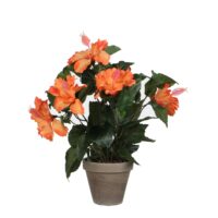 Mica Decorations Hibiscus Kunstplant in Bloempot Stan - H40 x 30 cm - Oranje