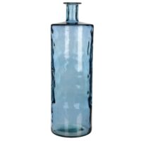 Mica Decorations Guan Fles Vaas - H75 x 25 cm - Gerecycled Glas - Blauw