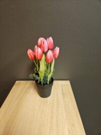 Kunsttulpen - 24CM rose - neptulpen - tulpen - kunsttulp in zwart potje - kunstbloemen - nepbloemen - kunstplant - bloemen - cadeautje - cadeautje vrouw - voorjaar - lente - best verkocht